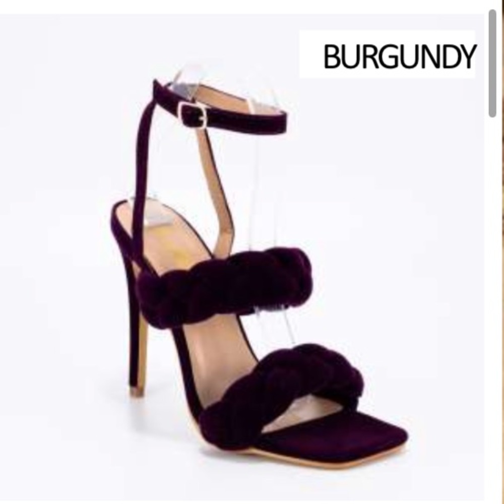 Burgundy velour braided heel - Picture 4 of 4
